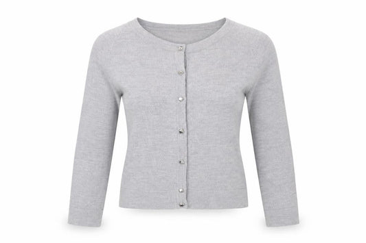 Osman London Womens Grey XS Merino Wool Cardigan Crew Neck