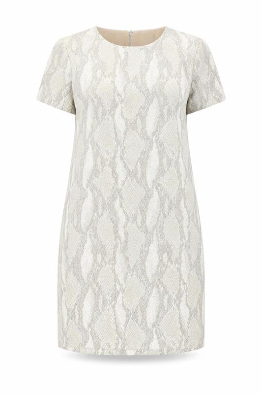 French Connection Women Beige Metallic Shift Dress Size 14 Party Wear