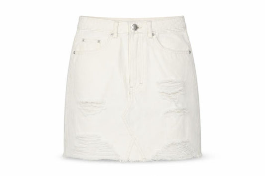 H&M Women Ivory Distressed Denim Skirt Size 10 Short Casual