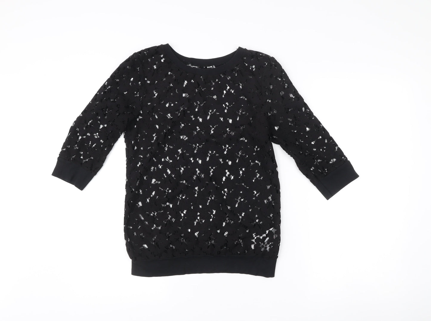 New Look Womens Black Lace Tunic Blouse Size 10 3/4 Sleeve