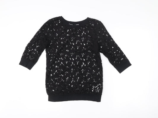New Look Womens Black Lace Tunic Blouse Size 10 3/4 Sleeve