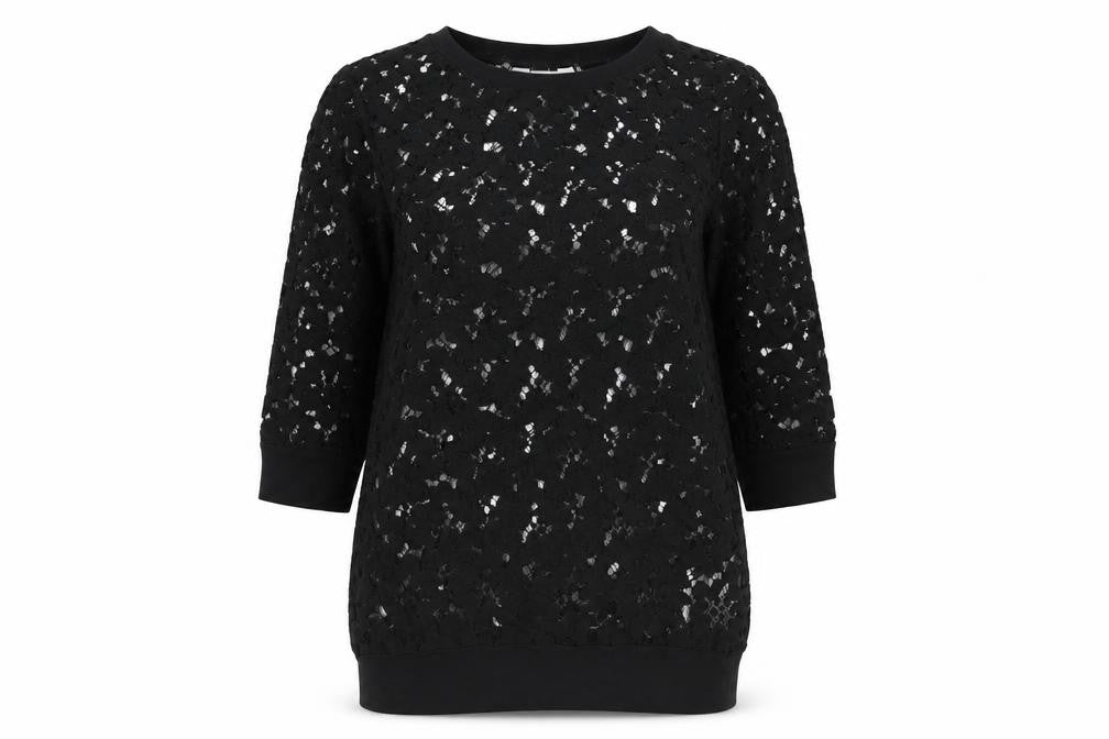 New Look Womens Black Lace Tunic Blouse Size 10 3/4 Sleeve
