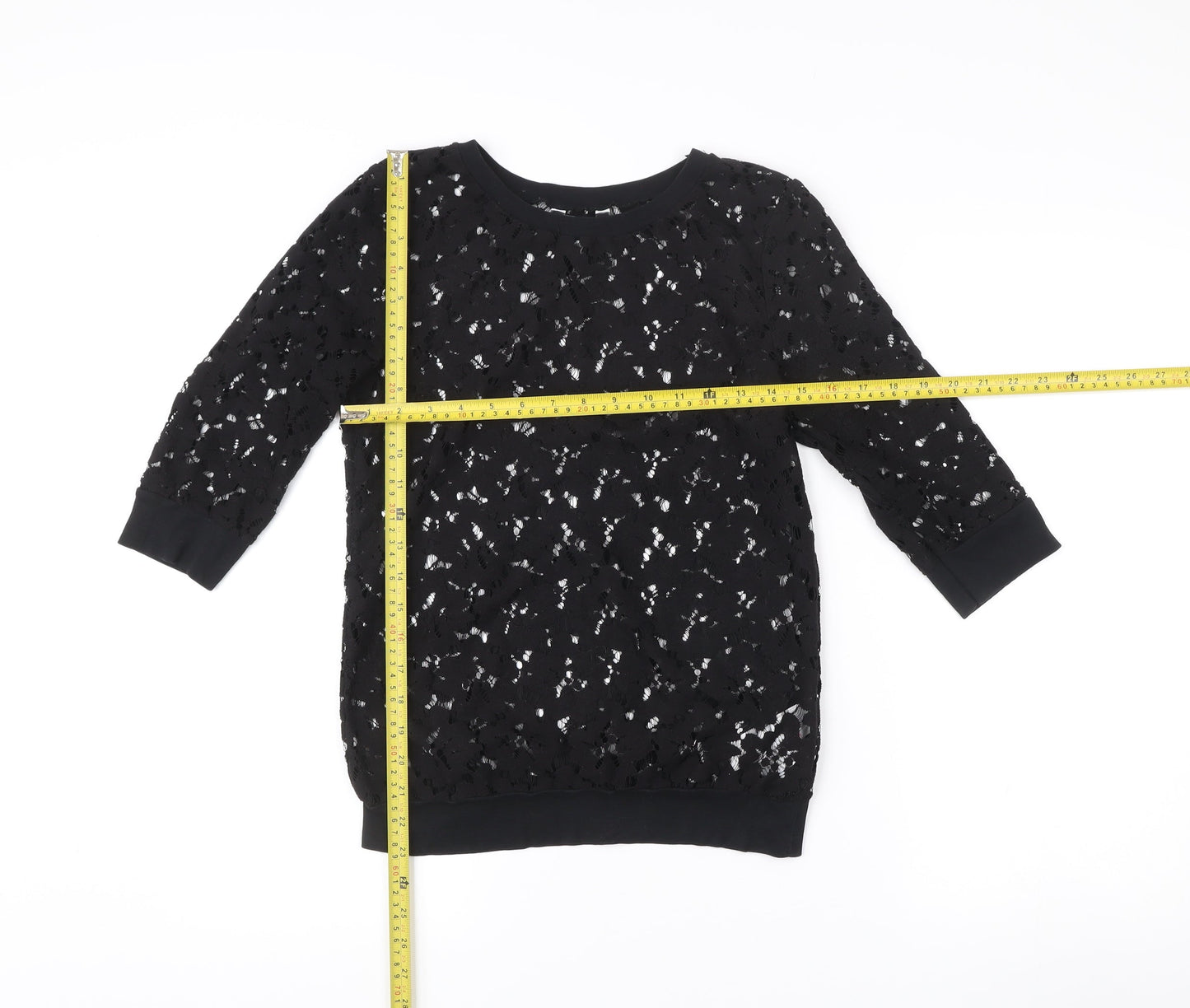 New Look Womens Black Lace Tunic Blouse Size 10 3/4 Sleeve