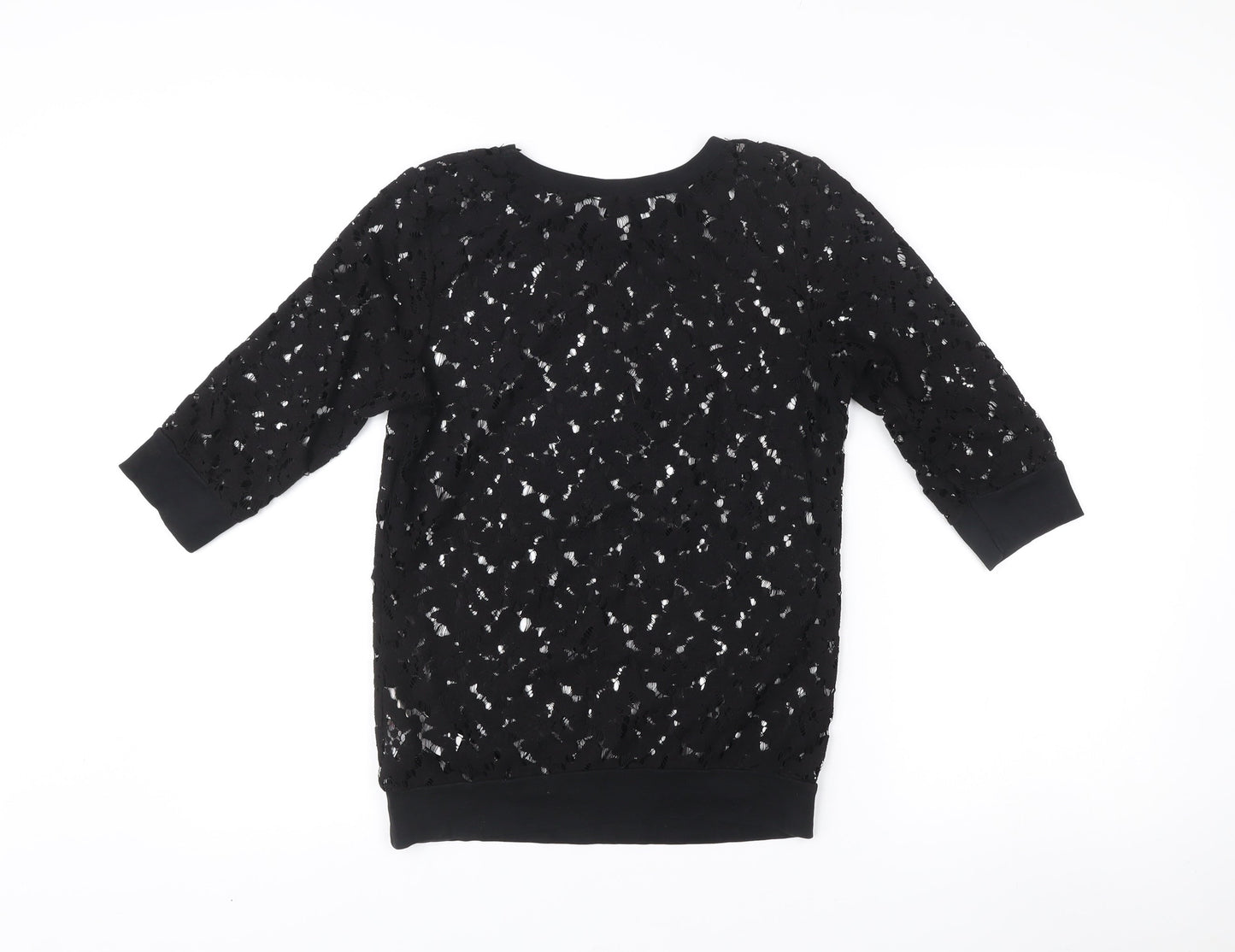New Look Womens Black Lace Tunic Blouse Size 10 3/4 Sleeve