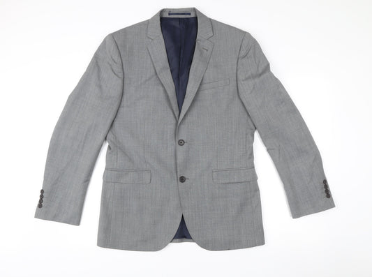 Next Men's Grey Wool Blazer 40R Slim Fit Single Breasted Jacket
