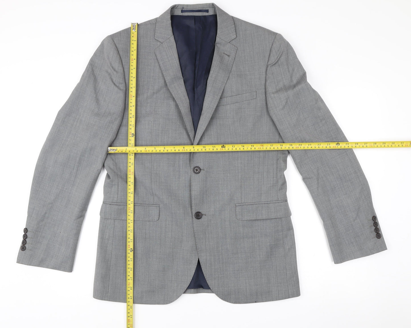 Next Men's Grey Wool Blazer 40R Slim Fit Single Breasted Jacket