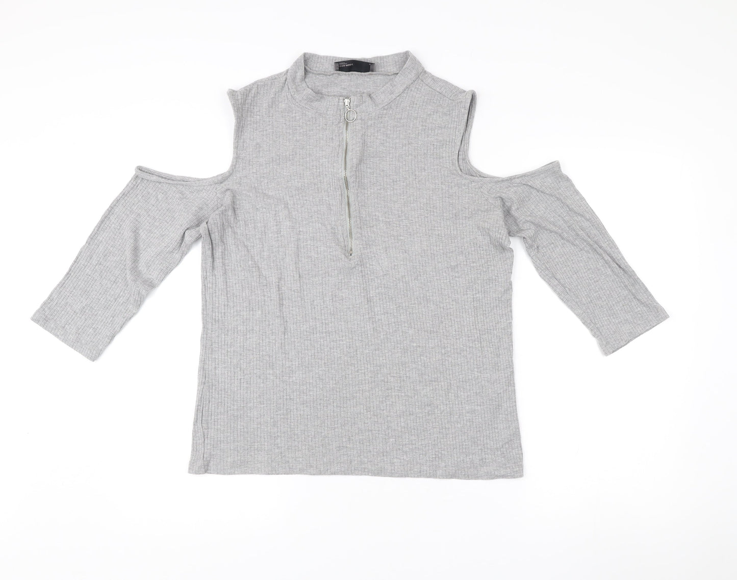 Vero Moda Women’s Grey XL Mock Neck Cold Shoulder Zip Top