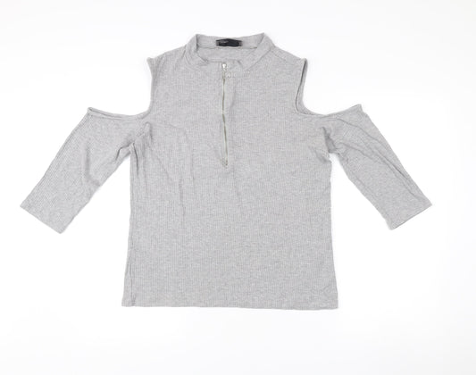 Vero Moda Women’s Grey XL Mock Neck Cold Shoulder Zip Top