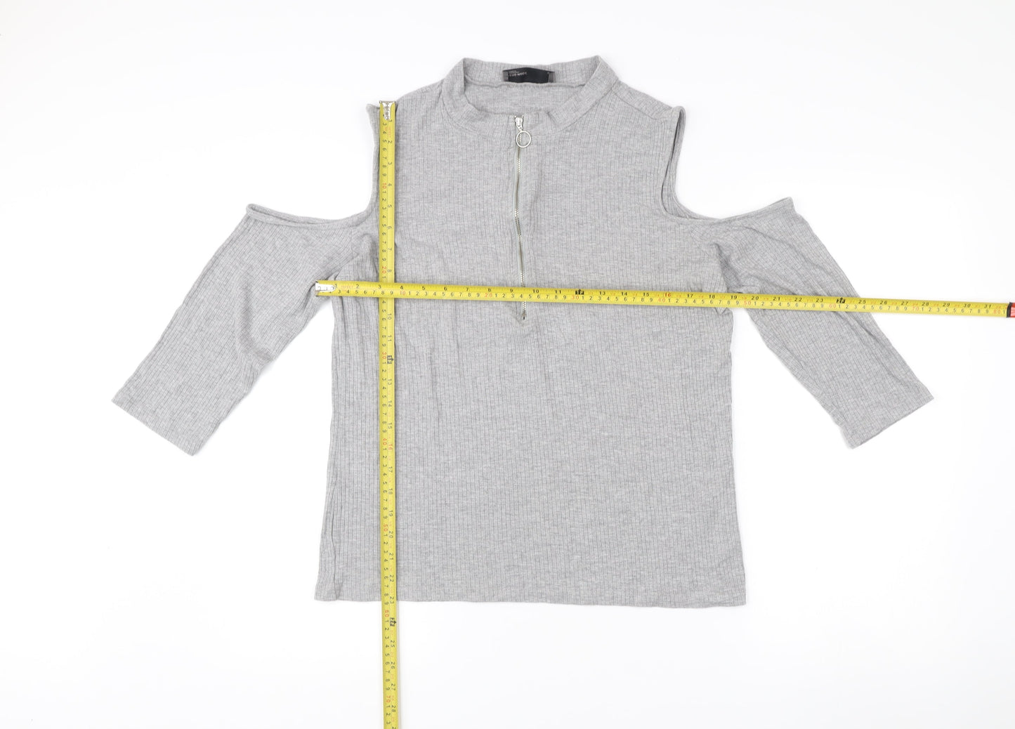 Vero Moda Women’s Grey XL Mock Neck Cold Shoulder Zip Top