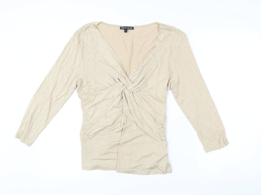 Cable & Gauge Women’s Beige Wrap Blouse L Long Sleeve Viscose