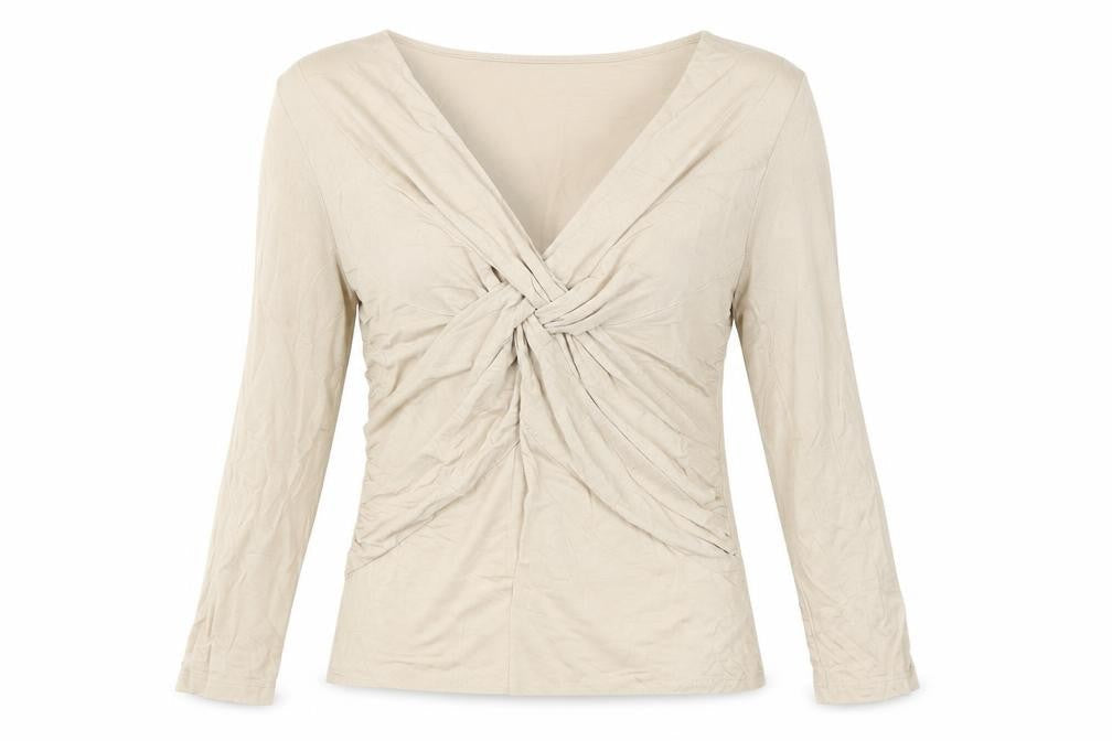 Cable & Gauge Women’s Beige Wrap Blouse L Long Sleeve Viscose