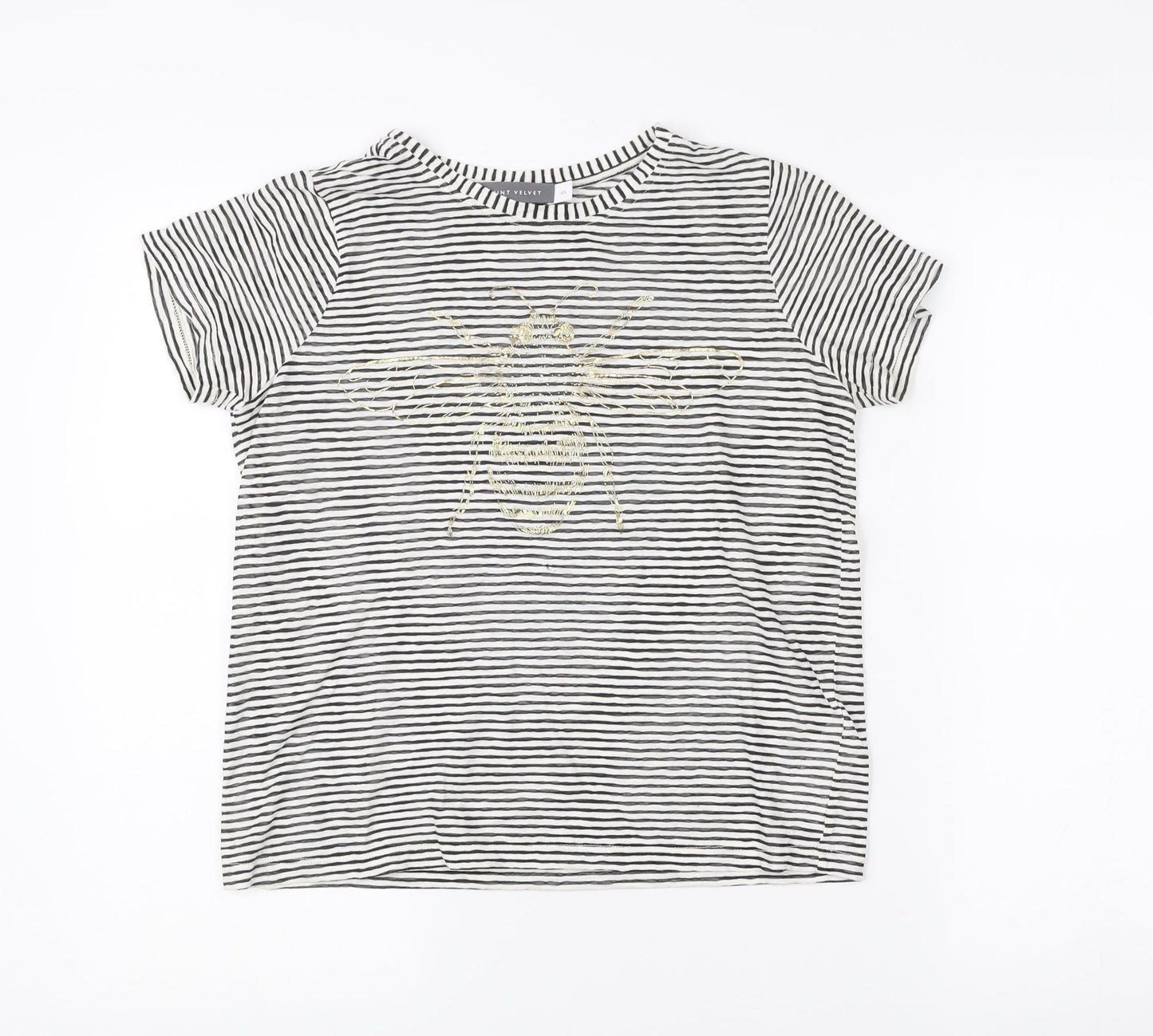 Mint Velvet Women’s Black White Striped Bee Embroidered T-Shirt XS