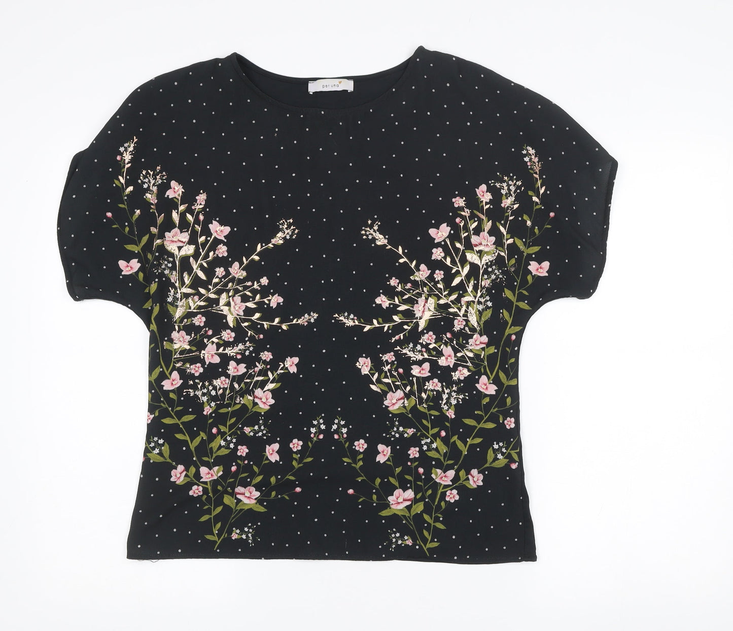 Marks and Spencer Per Una Women’s Black Floral Polka Dot Short Sleeve T-Shirt Size 10
