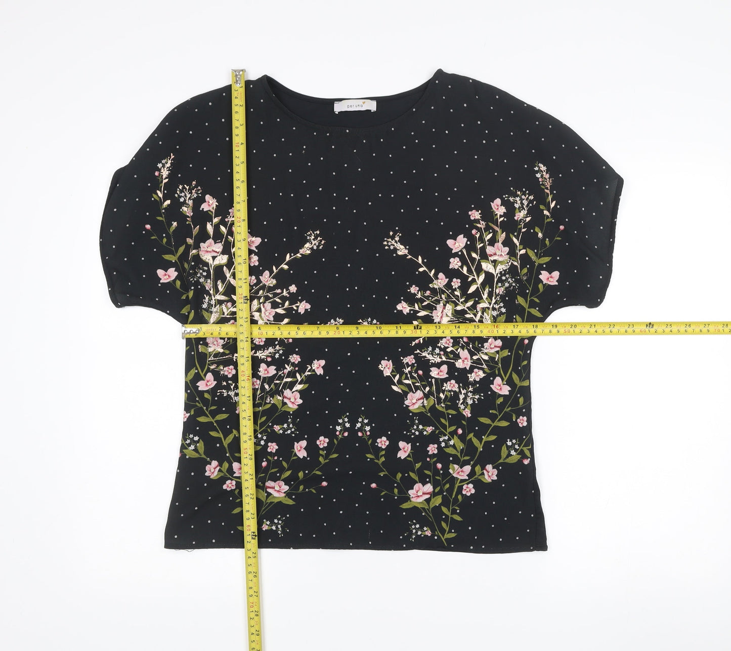 Marks and Spencer Per Una Women’s Black Floral Polka Dot Short Sleeve T-Shirt Size 10