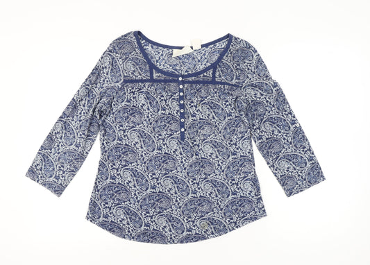 H&M Women’s Blue Paisley 3/4 Sleeve Tunic Blouse Size L Cotton