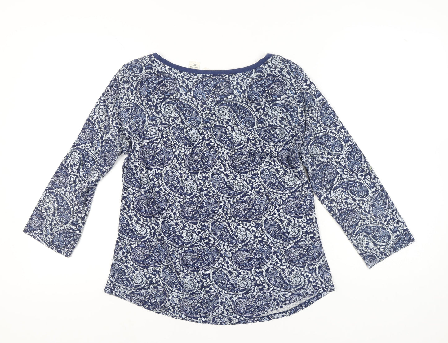 H&M Women’s Blue Paisley 3/4 Sleeve Tunic Blouse Size L Cotton