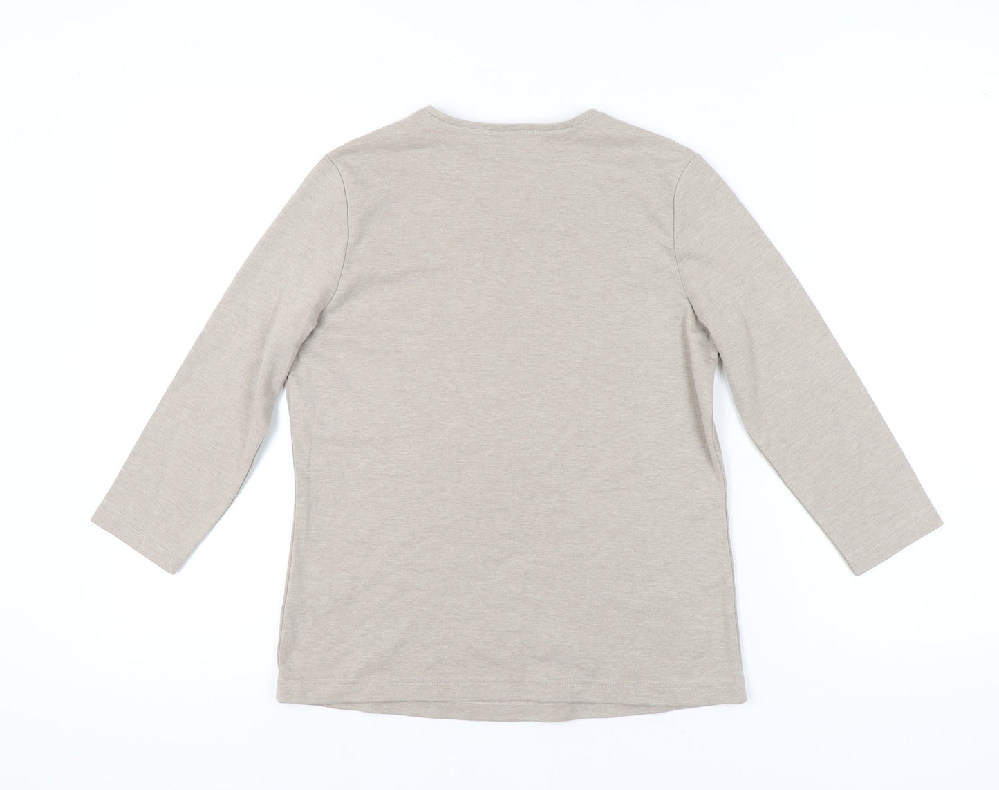 VIZ-A-VIZ Womens Beige 3/4 Sleeve Floral Paisley T-Shirt Size 12