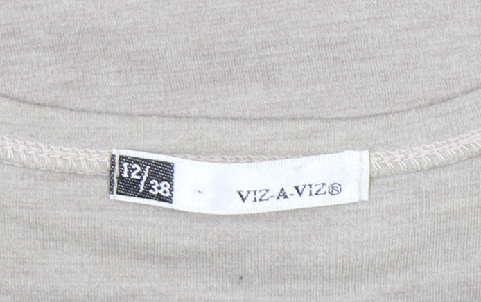 VIZ-A-VIZ Womens Beige 3/4 Sleeve Floral Paisley T-Shirt Size 12