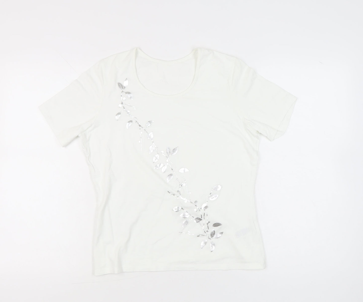 Marks and Spencer Women's White Sequin Floral T-Shirt UK 14