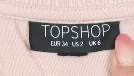 Topshop Women Pink Size 6 Short Sleeve Crochet Trim T-Shirt
