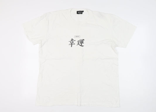 boohooMAN Men's White L Crew Neck Graphic Print T-Shirt