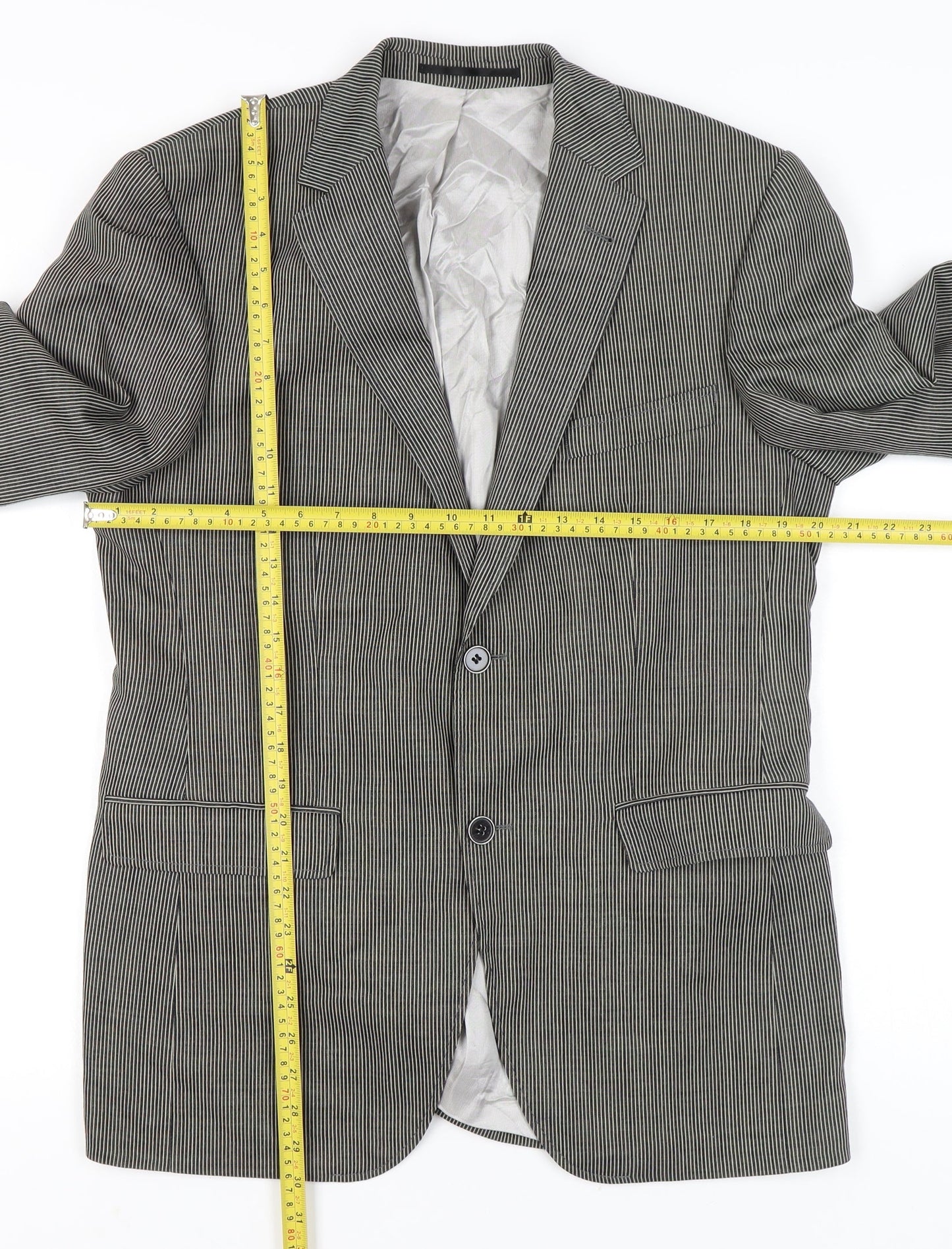 Roy Robson Men’s Grey Striped Wool Blend Blazer Size 48 Regular
