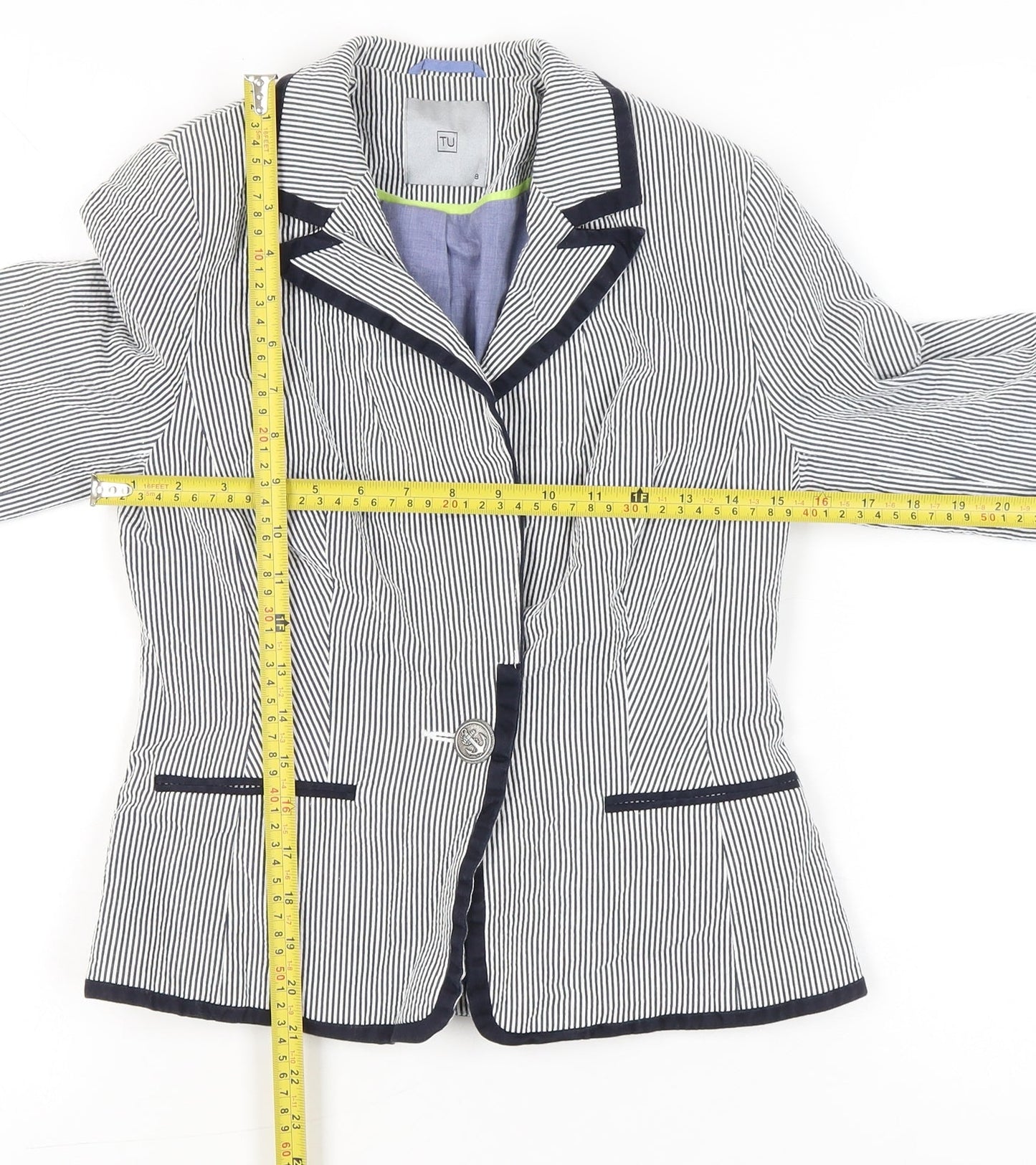 TU Women’s Black Striped Blazer Size 8 Single Breasted Jacket