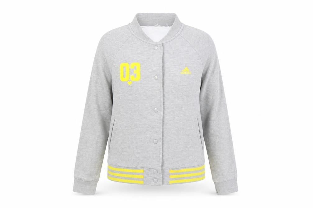 Adidas Women Grey Varsity Jacket UK 12 Cotton Blend Snap