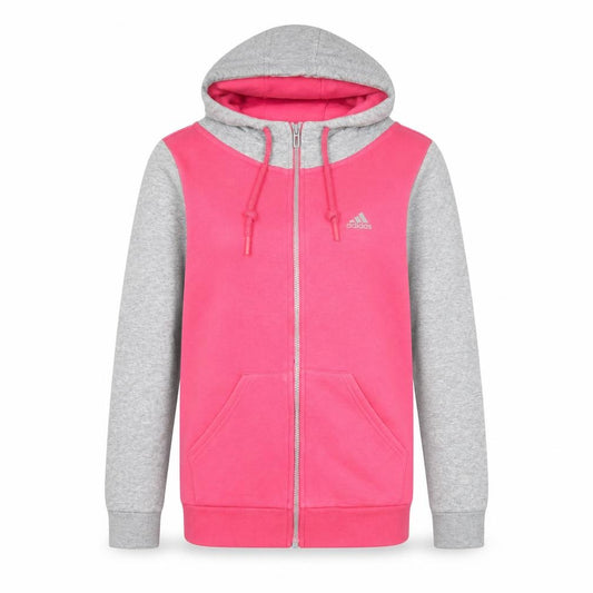 Adidas Womens Pink Grey Full Zip Hoodie Size 8 UK Cotton Blend