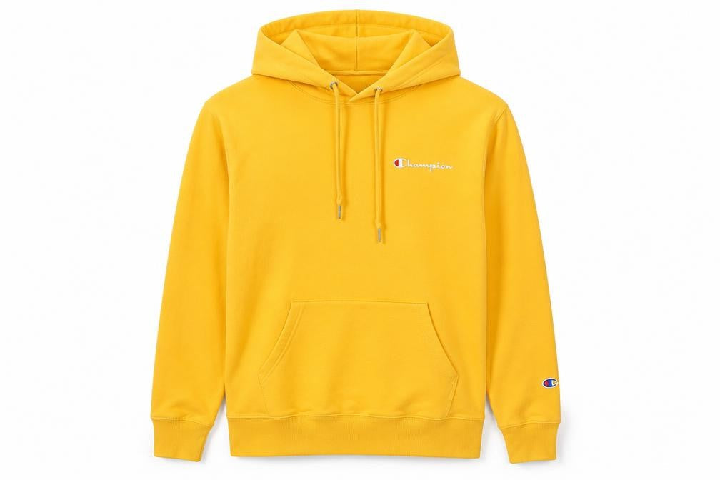 Champion Men’s Yellow Pullover Hoodie Small Logo Sportswear