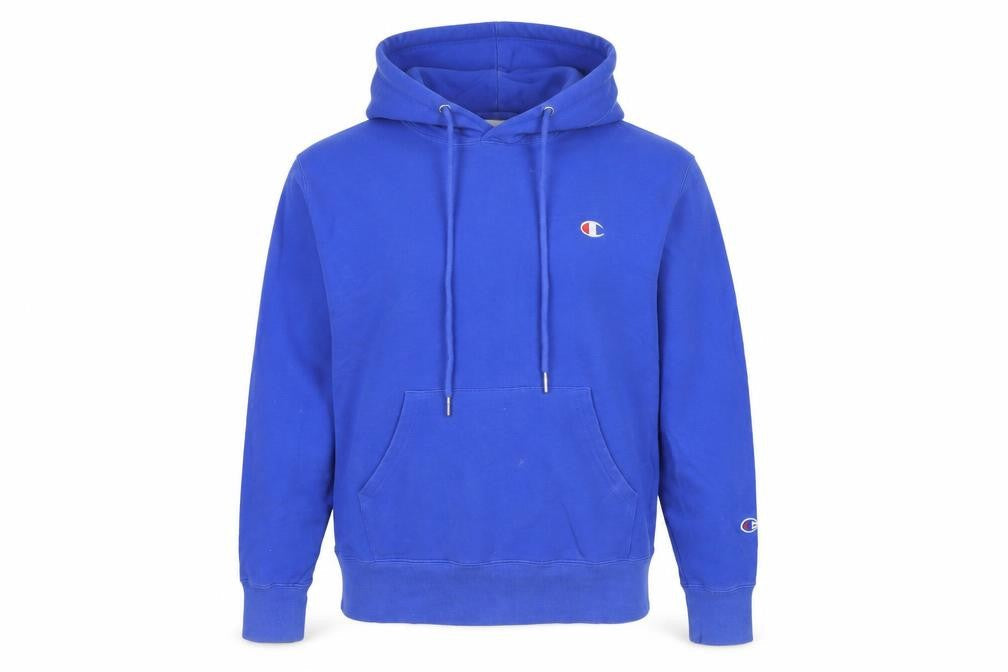 Champion Men’s Blue Hoodie Small Pullover Logo Fleece Long Sleeve