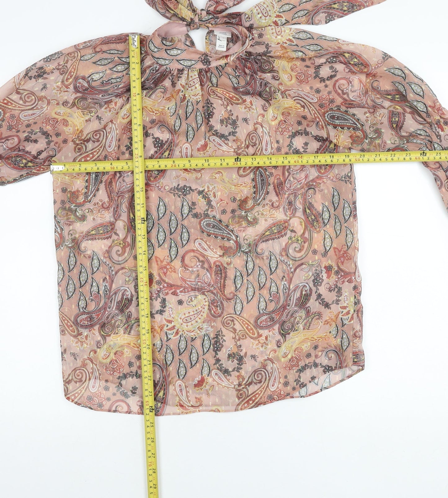 River Island Womens Pink Paisley Chiffon Tie Neck Blouse Size 8