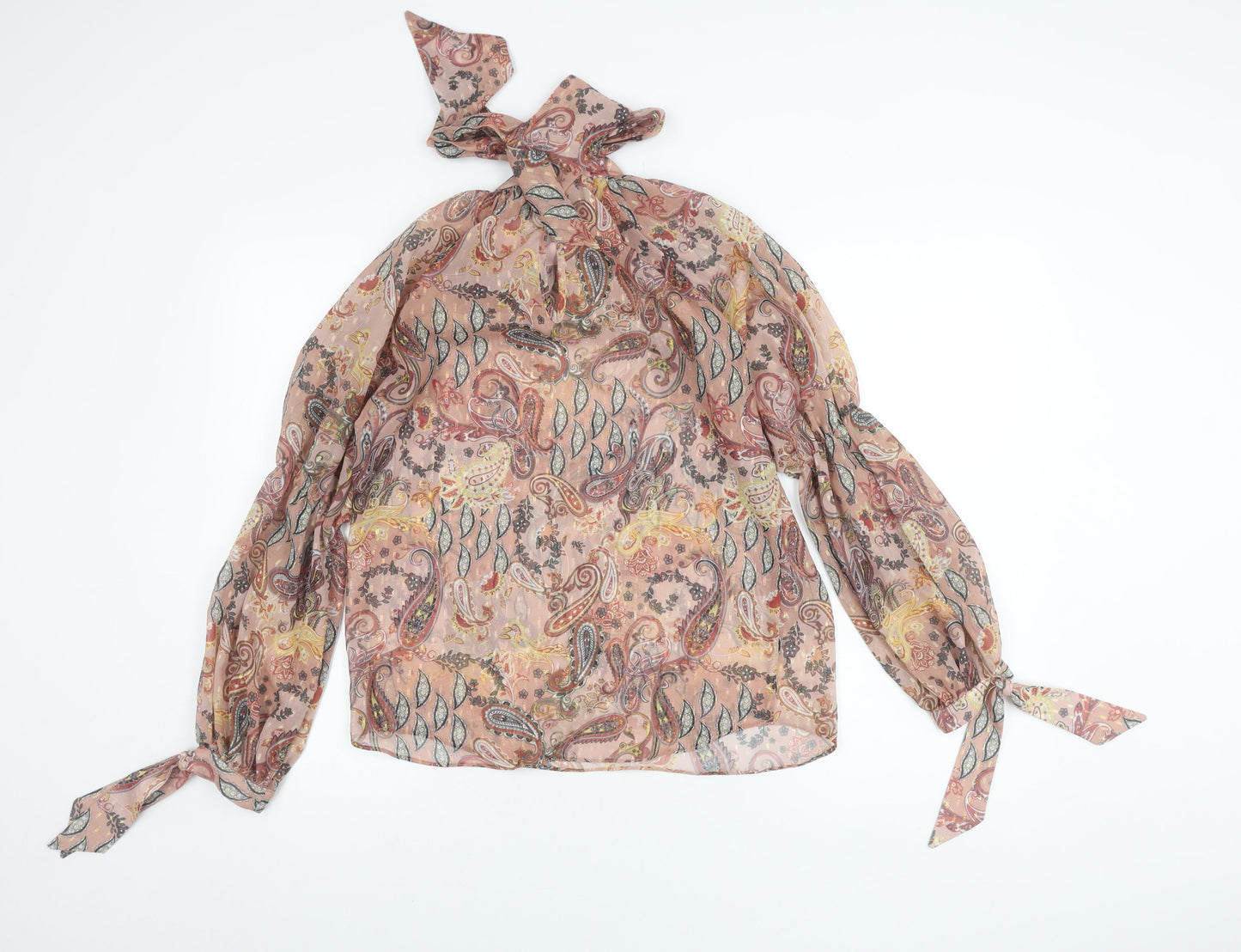 River Island Womens Pink Paisley Chiffon Tie Neck Blouse Size 8