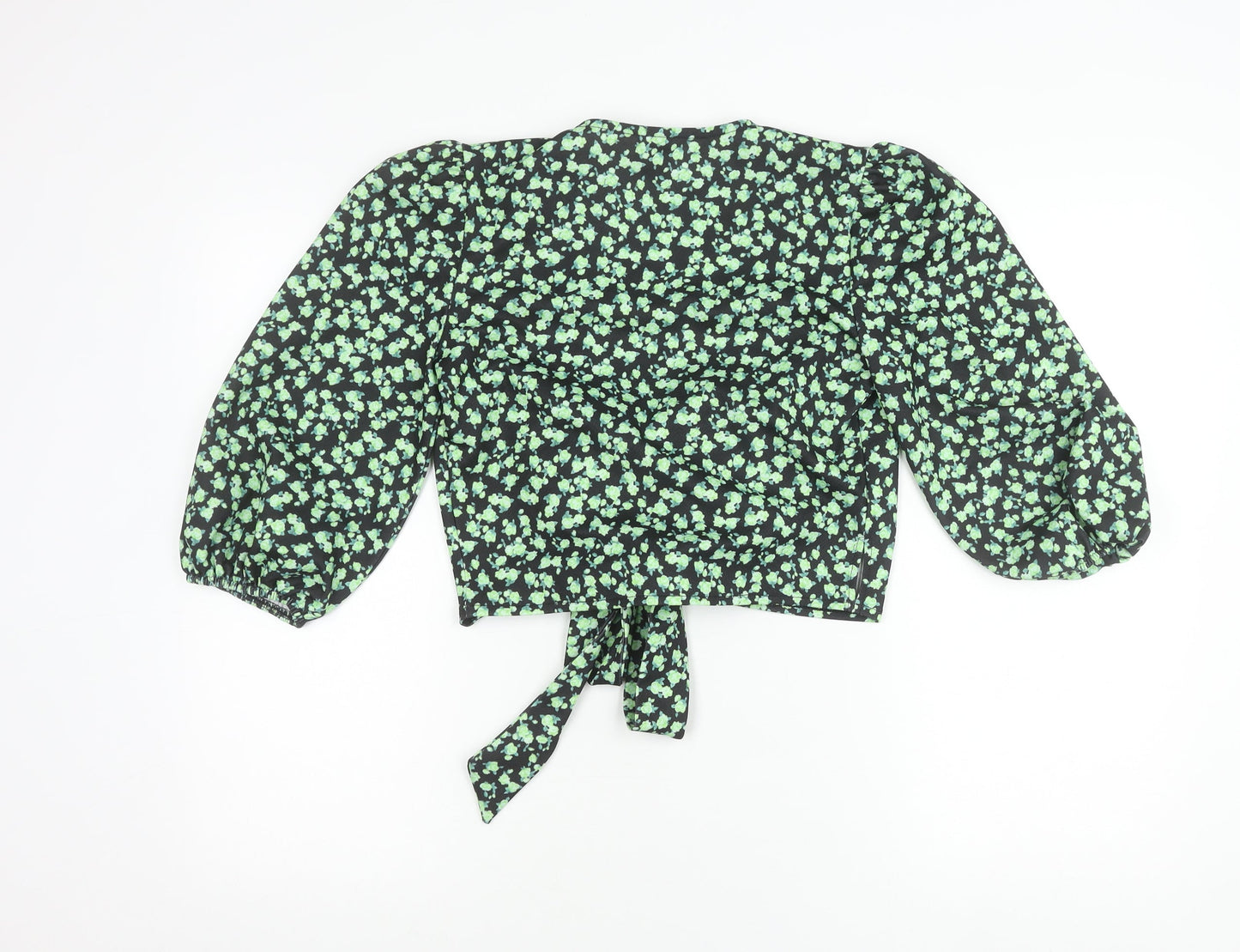 ASOS Women’s Black Floral Puff Sleeve Cropped Tie Blouse UK 8