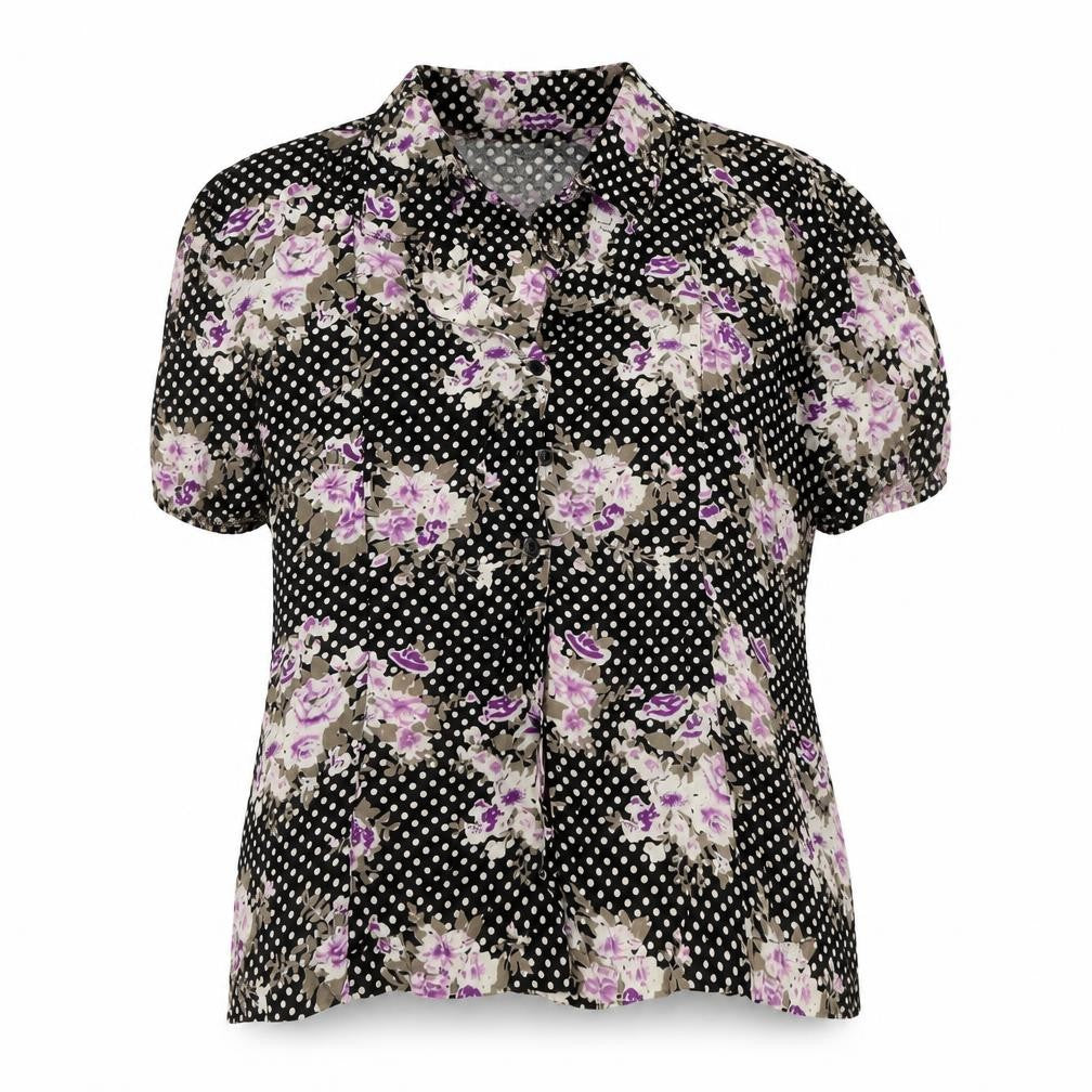 Masai Women’s Black Floral Polka Dot Viscose Tunic Blouse L