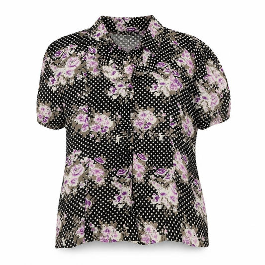 Masai Women’s Black Floral Polka Dot Viscose Tunic Blouse L