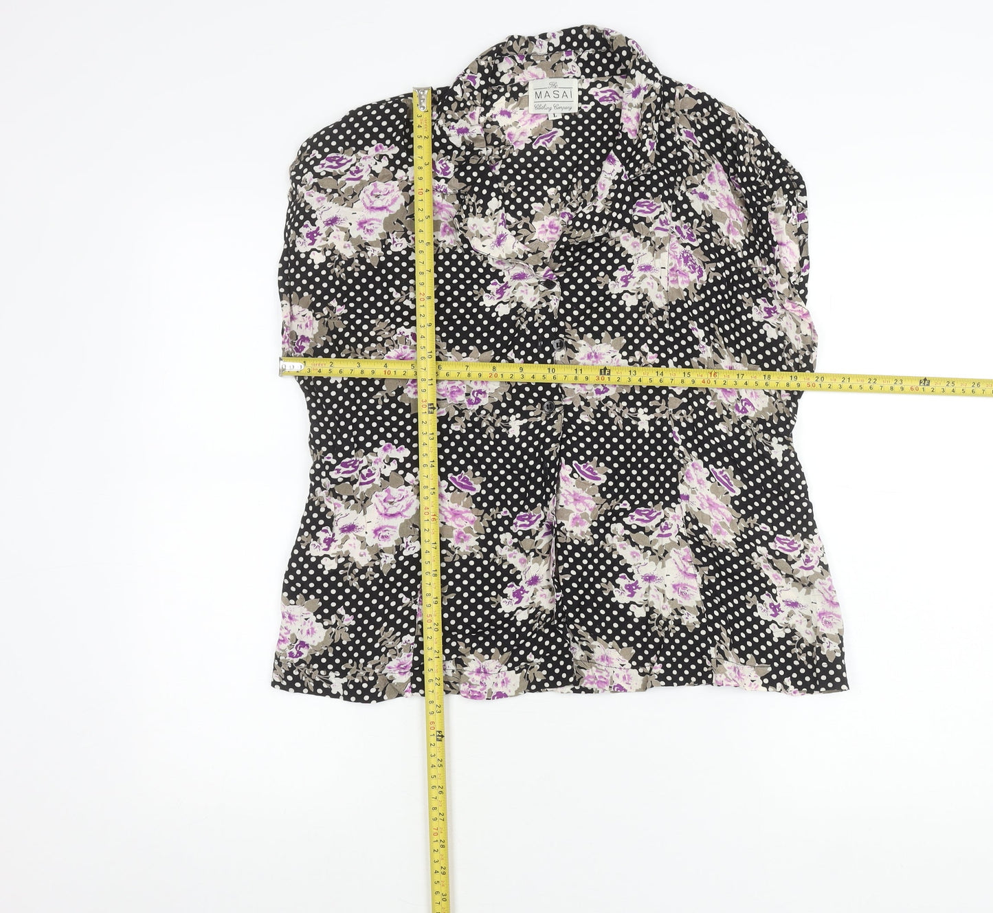 Masai Women’s Black Floral Polka Dot Viscose Tunic Blouse L