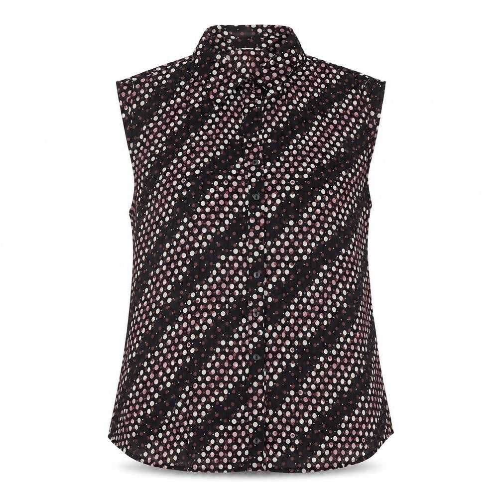 Amaranto Womens Black Polka Dot Sleeveless Button-Up Blouse Size 16