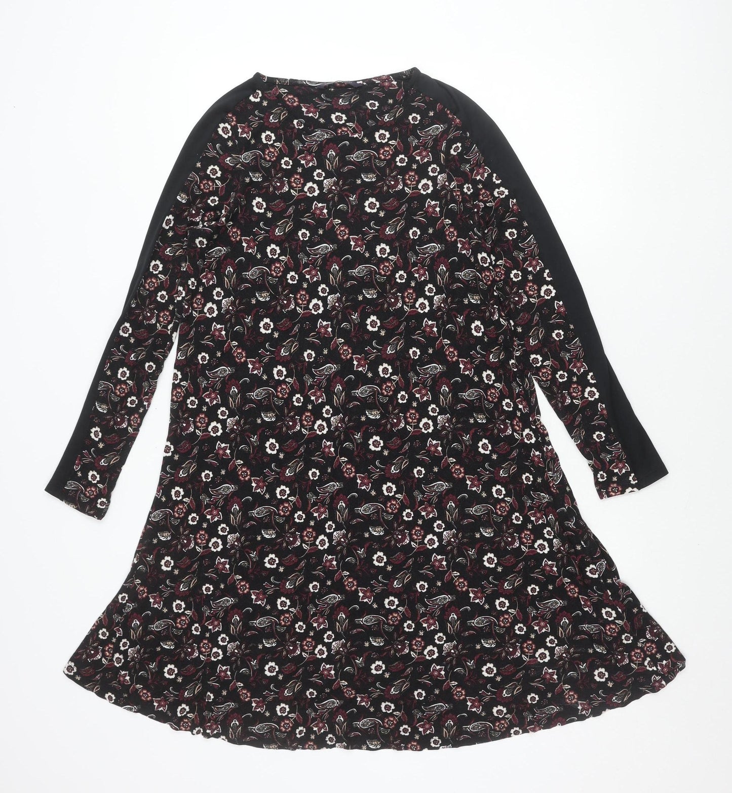 Marks and Spencer Women’s Black Floral Long Sleeve Knee Length Shift Dress Size 14