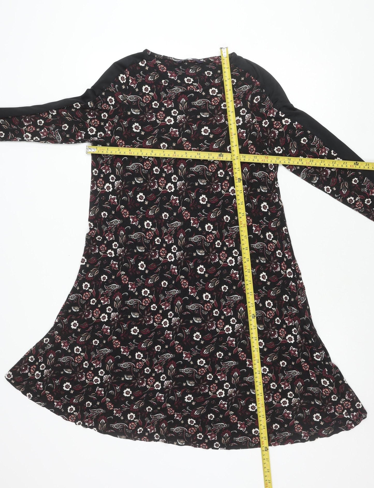 Marks and Spencer Women’s Black Floral Long Sleeve Knee Length Shift Dress Size 14