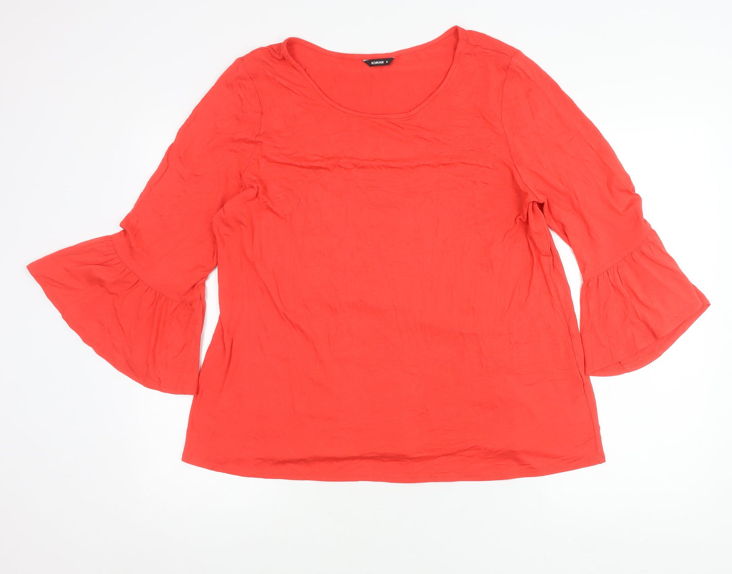 Roman Womens Red Size 18 Bell Sleeve Tunic Blouse Top