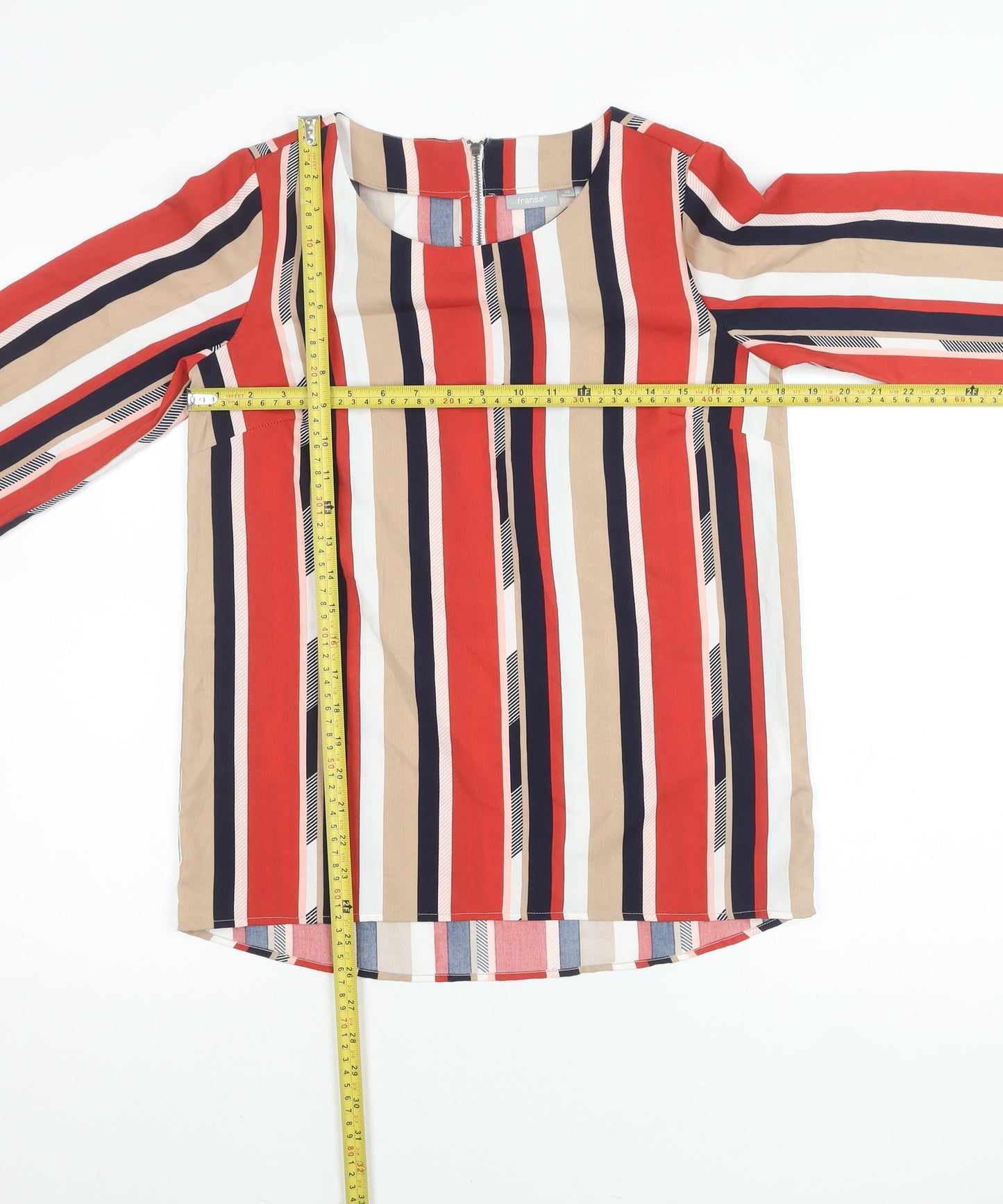 Fransa Womens Multicoloured Striped Blouse XS Long Sleeve Zip