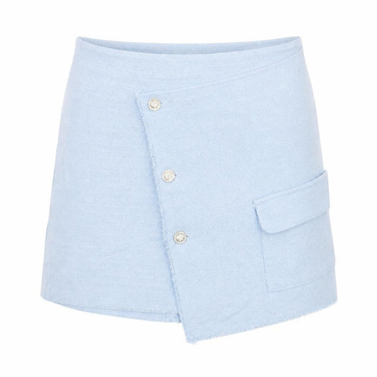 Boohoo Women’s Blue Size 14 Asymmetric Short Skirt with Buttons