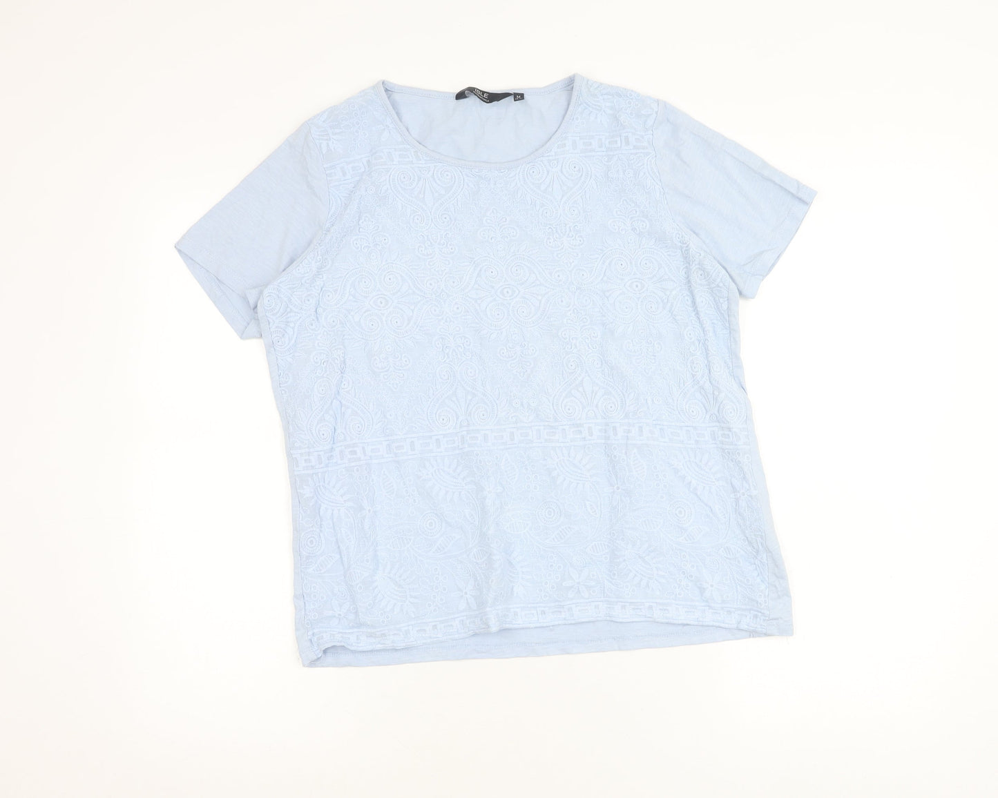 Isle Essentials Women Blue Cotton Embroidered T-Shirt Size 14