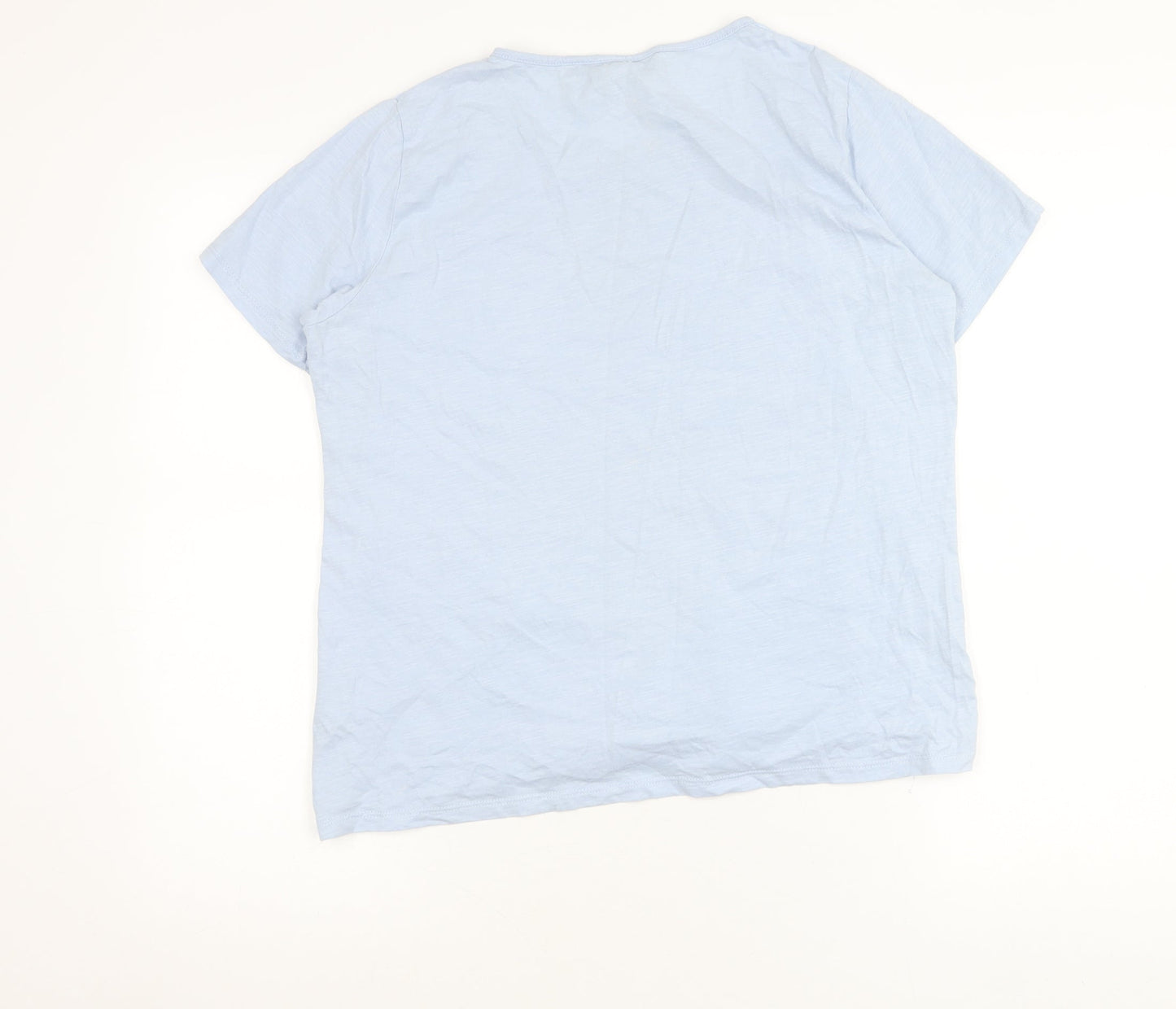 Isle Essentials Women Blue Cotton Embroidered T-Shirt Size 14