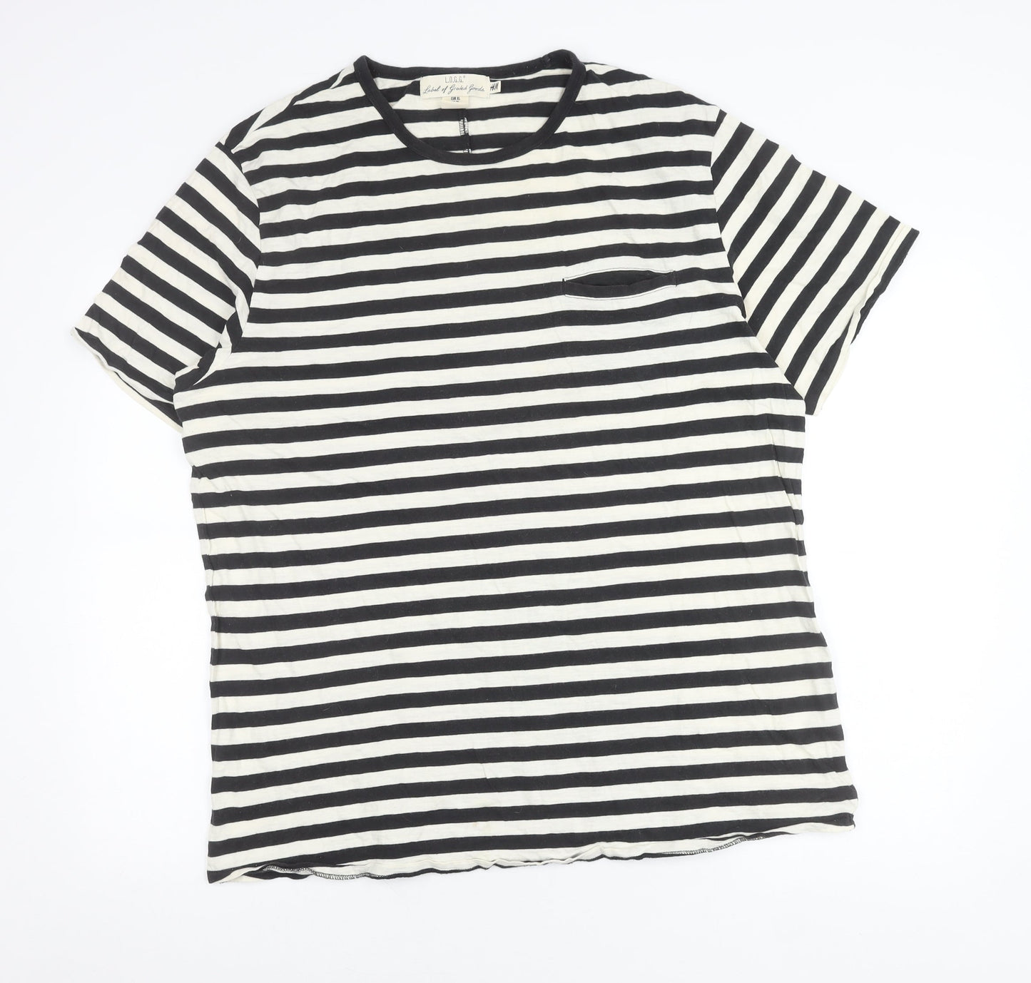 H&M Women’s Black White Striped Cotton T-Shirt XL