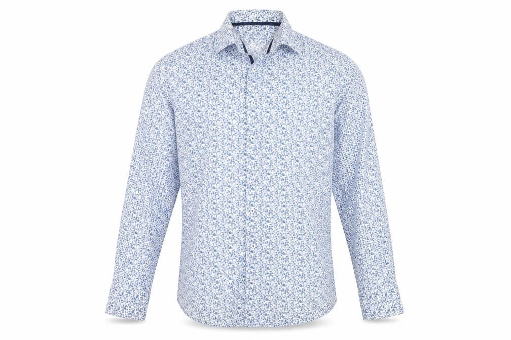 Michaelis Men's Blue Floral Cotton Long Sleeve Button-Up Shirt Size 15