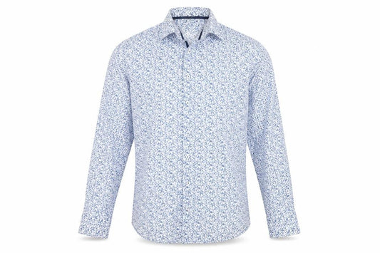 Michaelis Men's Blue Floral Cotton Long Sleeve Button-Up Shirt Size 15