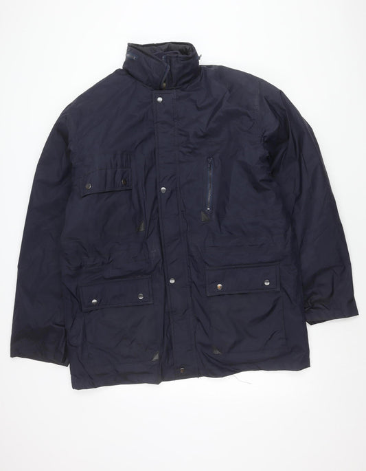 Bolt Men's Blue Parka Jacket L Full Zip Pockets Water Resistant