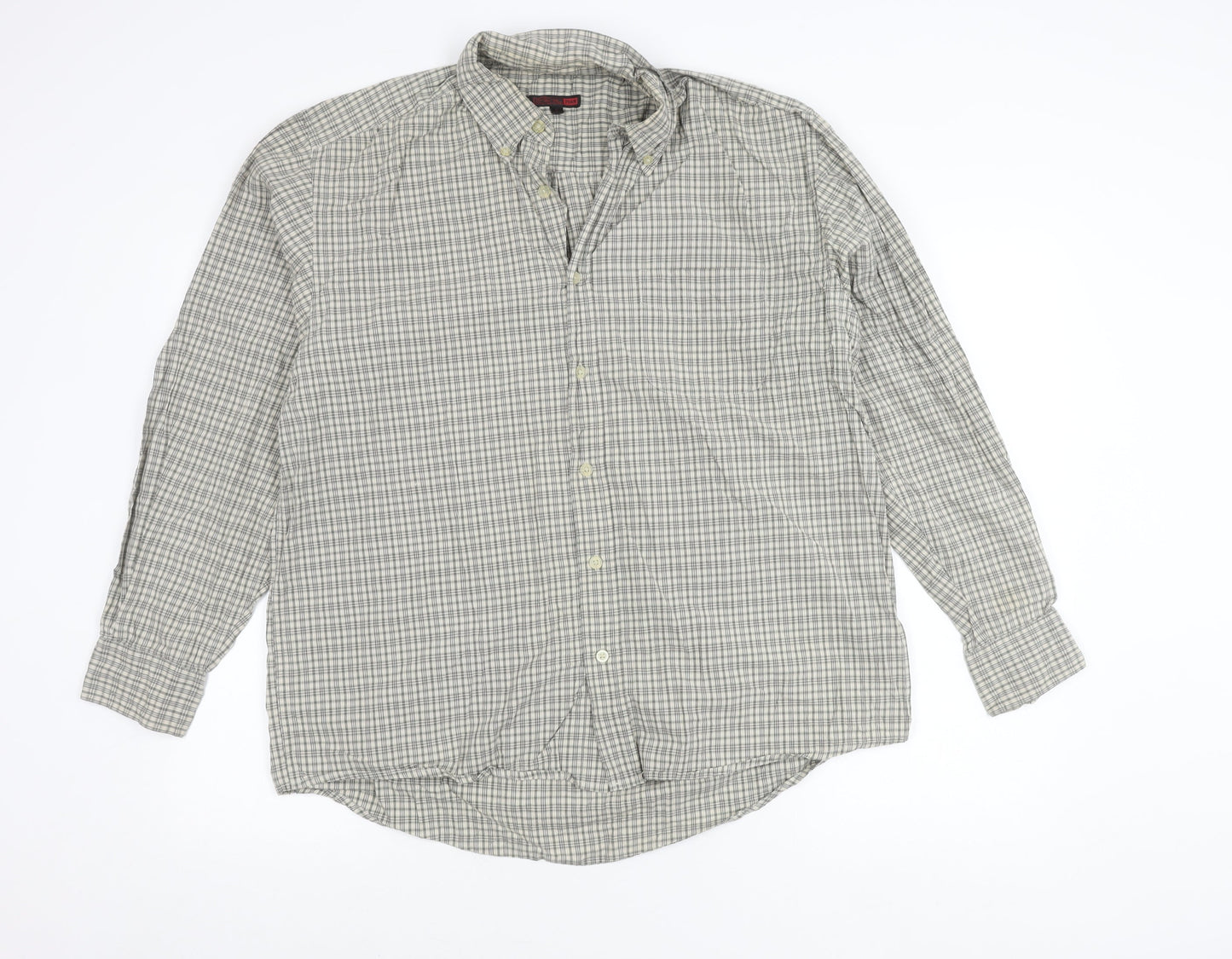 George Men’s Grey Check Long Sleeve Button-Up Cotton Shirt L